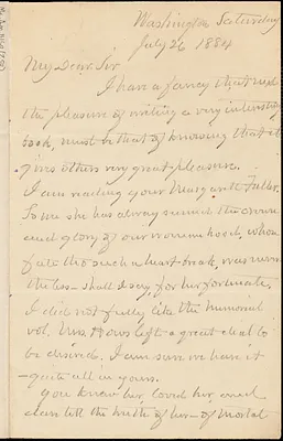 Albert Gallatin Riddle autograph letter signed to Thomas Wentworth Higginson, Washington, D. C., 26 July 1884