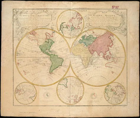 Planiglobii terrestris mappa universalis utrumq hemisphærium orient. et occidentale repræsentans ex IV mappis generalibus