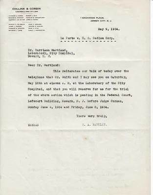 Letters Received to Dr. Harrison Martland, May 9, 1934