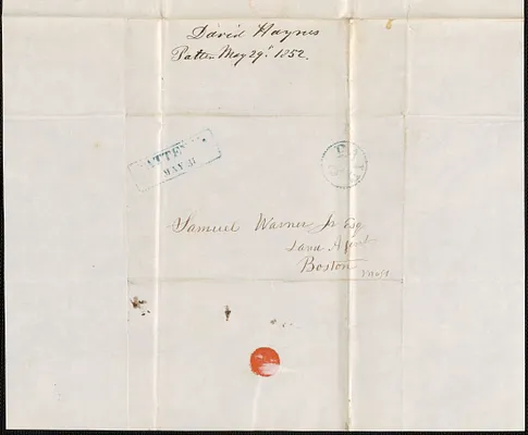 David Haynes to Samuel Warner, 29 May 1852