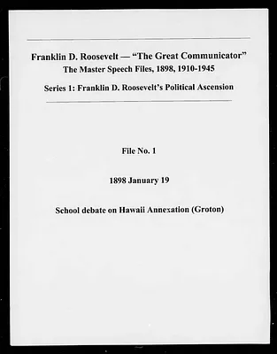 School debate on Hawaii Annexation (Groton) (Speech File 1) of January 19, 1898