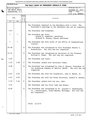 President Gerald R. Ford's Daily Diary, October 20, 1975