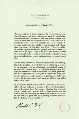 President Gerald R. Ford's National Library Week Message