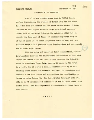 White House Press Release, Statement by President Harry S. Truman