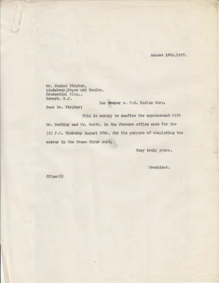 Letters Sent to Josiah Stryker, August 19, 1927
