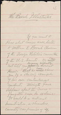 Charles Ferguson autograph document, [New York, N. Y.], approximately [August 1927]: Mr. Borah Illustrates