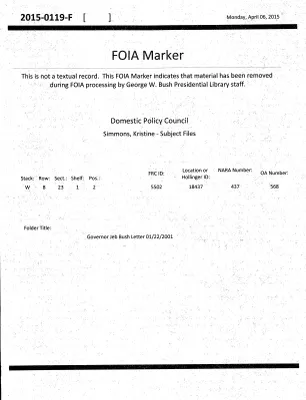 Governor Jeb Bush Letter 01/22/2001
