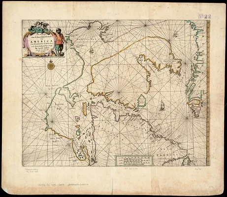 Paskaert van de Noordelijckste kuste van America van Groenland door de Straet Davis en de Straet Hudson tot Terra Neuf