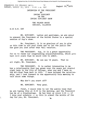 Interview of the President by Irving Kupcinet on the Irving Kupcinet Show [Ford Speech or Statement]