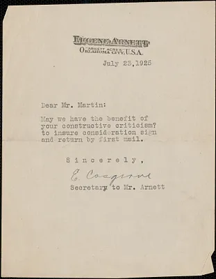 E. Cosgrove typed note signed to Mr. Martin, Oklahoma City, Okla., July 23, 1925