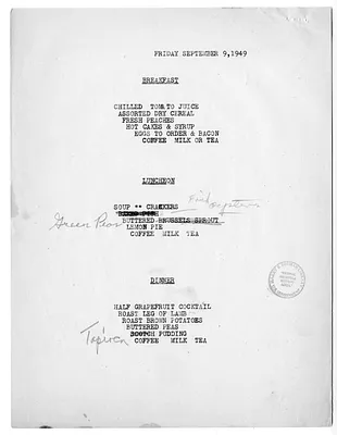 USS Williamsburg Menu