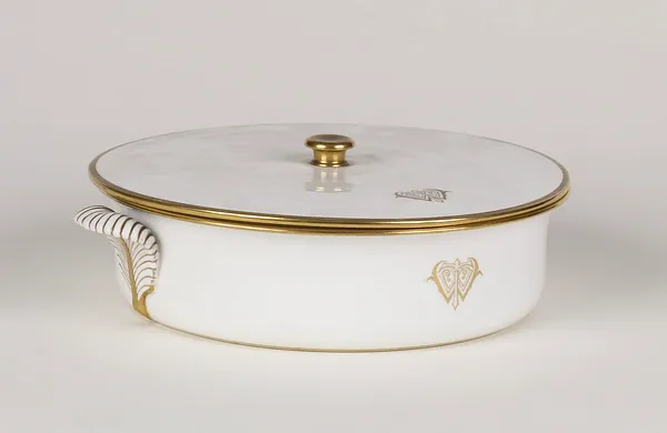 Serving dish with cover with William T. Walters' monogram
