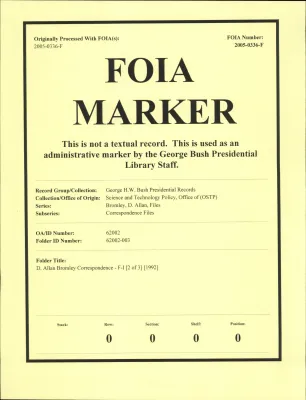 D. Allan Bromley Correspondence - F-I [2 of 3] [1992]