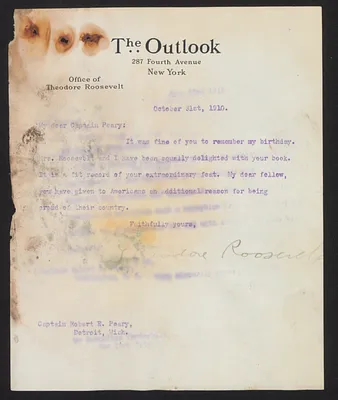 Letter from Theodore Roosevelt to Captain Robert E. Peary