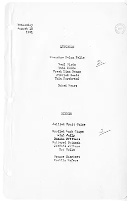 White House Luncheon and Dinner Menu