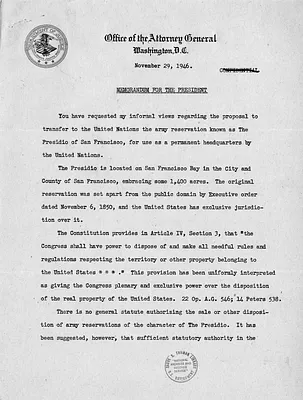 Memorandum from Attorney General Tom Clark to President Harry S. Truman