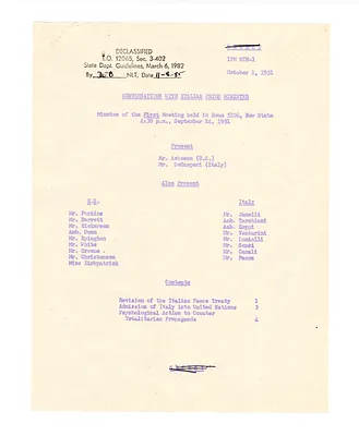 Minutes from First Meeting of President Harry S. Truman and Prime Minister Alcide De Gasperi of Italy