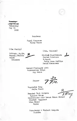 White House Luncheon and Dinner Menu