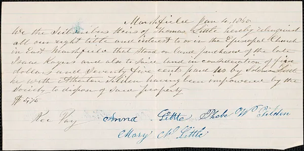 Relinquishment of Nathaniel Turner's title to Trinity Church in Marshfield