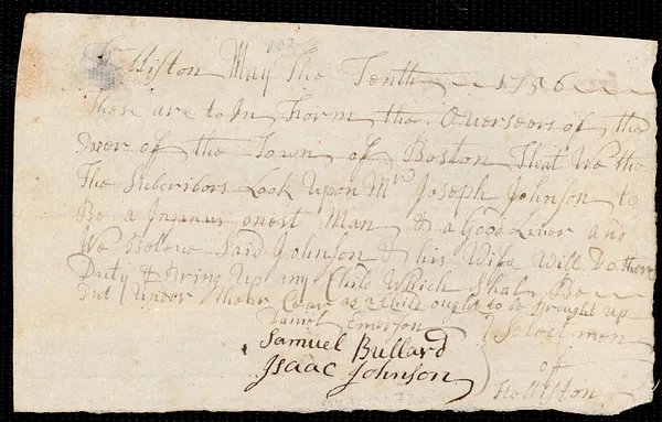 William Thomas indentured to apprentice with Joseph Johnson of Holliston, 11 May 1756