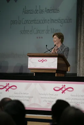 Mrs. Laura Bush Addresses an Audience on Breast Cancer Awareness