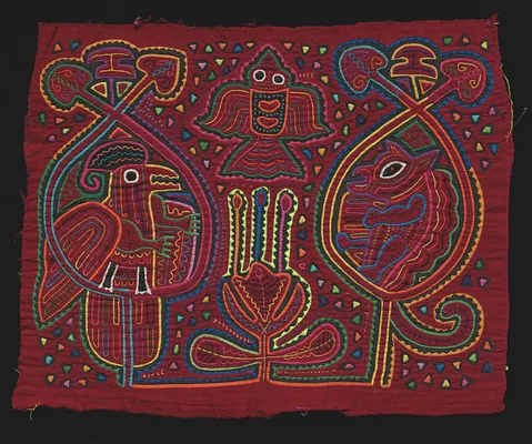 Flower, Birds, and Profile Animal Mola Panel