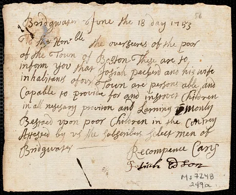 William Coffin indentured to apprentice with Josiah Packard of Bridgewater, 3 July 1753