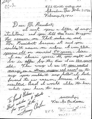 Copy of a Letter from Frank Badame to President Carter with the President's Reply