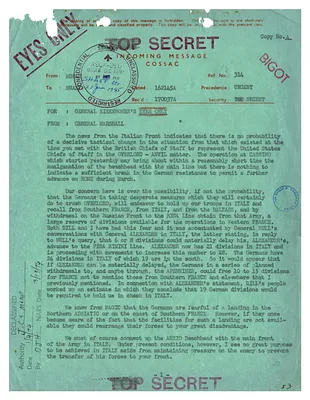 Message from General George Marshall to General Dwight D. Eisenhower