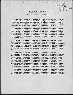 Memorandum, Re: University of Alabama