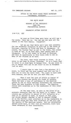 Remarks of the President from the Presidential Express, Kalamazoo Amtrak Station [Ford Speech or Statement]