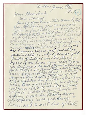 Letter from Grace Summer to Harry S. Truman