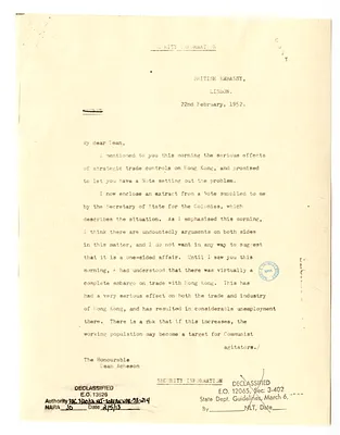 Letter from Anthony Eden to Secretary of State Dean Acheson