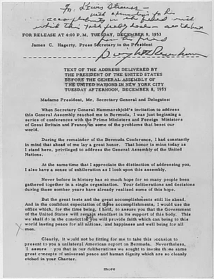 Eisenhower Press Release announcing Atoms for Peace policy