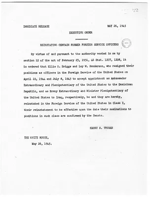 White House Press Release, Executive Order Number 9558