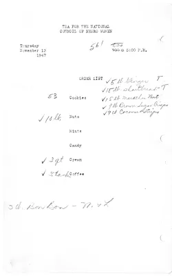 Shopping List for Tea for the National Council of Negro Women