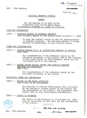 Agenda for the Forty-Eighth Meeting of the National Security Council
