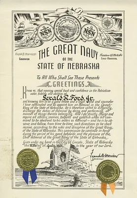Certificate Naming Gerald R. Ford an Admiral in the Great Navy of the State of Nebraska