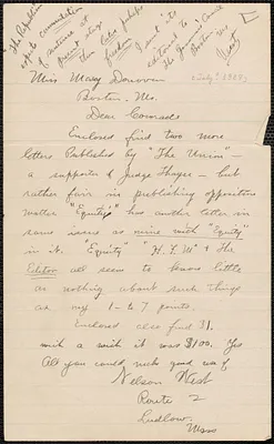 Nelson West autograph note signed to Mary Donovan, Ludlow, Mass., [July? 1927]