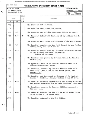President Gerald R. Ford's Daily Diary, February 23, 1976