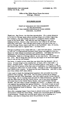 Text of Remarks by the President to Be Delivered at the United Republican Fund Dinner, Chicago, Illinois [Ford Speech or Statement]