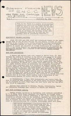 Boston Friends of S.N.C.C. News
