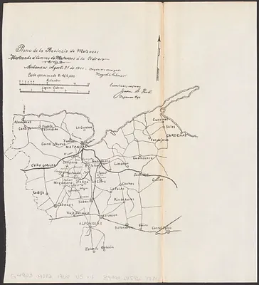 Plano de la provincia de Matanzas mostrando el camino de Matanzas á la Cidra