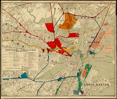 Map showing the terminal facilities of Boston