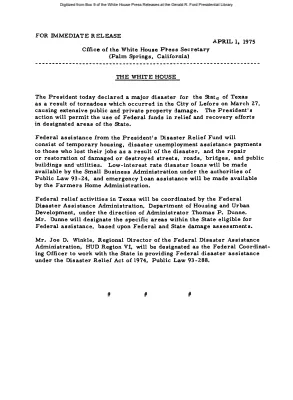 President today declared a major disaster for the State of Texas as a result of tornadoes [Disaster Declaration]