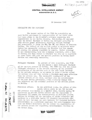 Memorandum from Rear Admiral R. H. Hillenkoetter to President Harry S. Truman