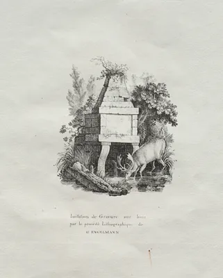 Receuil d'essais lithographiques:  Une fontaine imitant la gravure sur bois