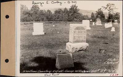 George M. Robbins, Woodlawn Cemetery, new section, lot 59, Enfield, Mass., Sept. 7, 1928