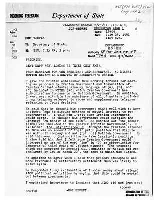 Telegram from Ambassador Henry Grady to Secretary of State Dean Acheson, Number 352