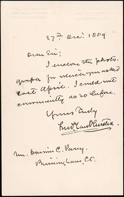 Letter from Frederick Law Olmsted, Brookline, Mass., to Darwin C. Pavey, Birmingham, Ct., 1889 October 27